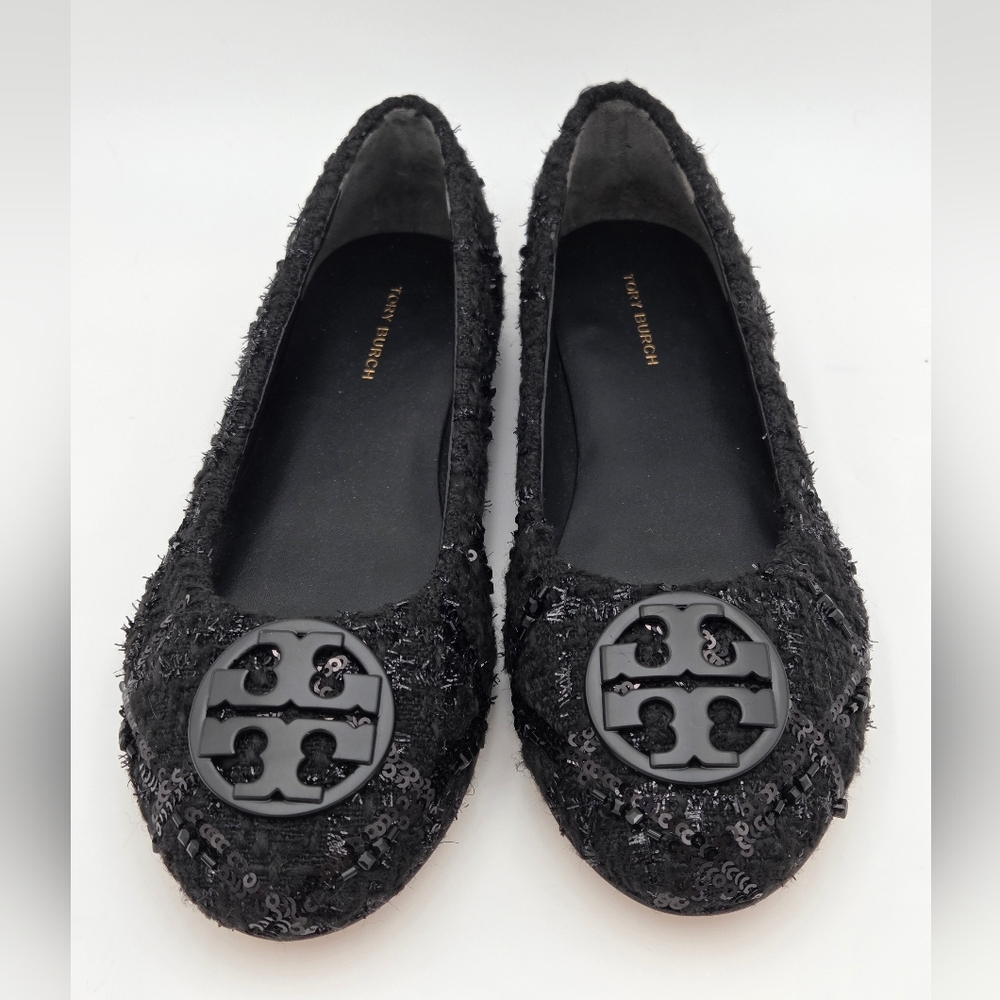 Tory Burch Chelsea Tweed Ballet Flat in Perfect Black. Sz. 6.5